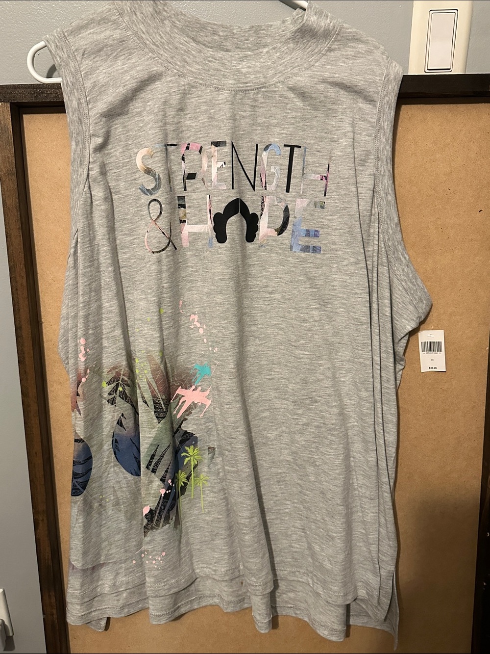 Grey Graphic Muscle Tee with Pastel Print